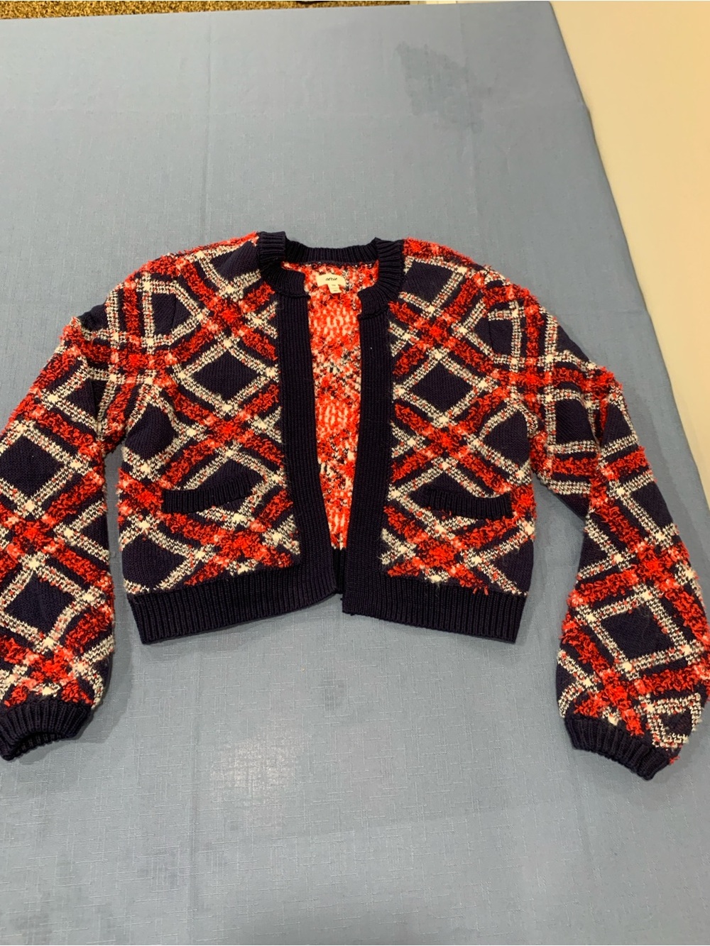 Aerie Chelsea Jacket Sz XXS Red Blue  Soft Open-Front  Sweater/Cardigan
